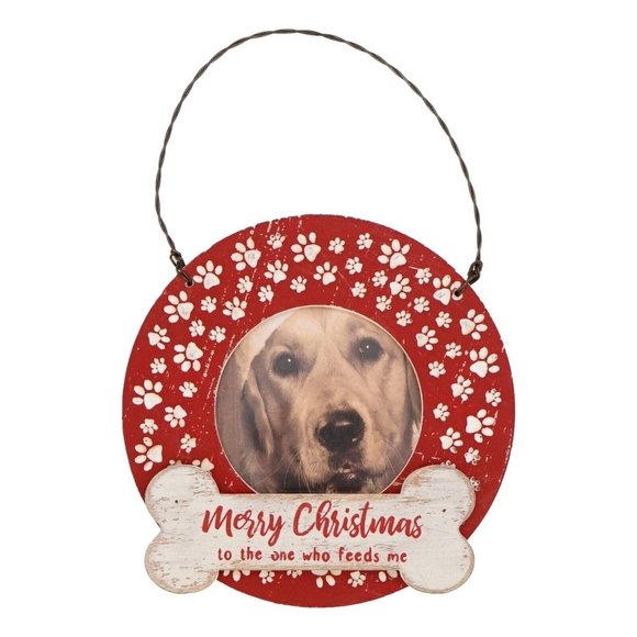 Dog Portrait Frame Ornament, Merry Christmas to the one who feeds me 4.5in New - Picture 1 of 3